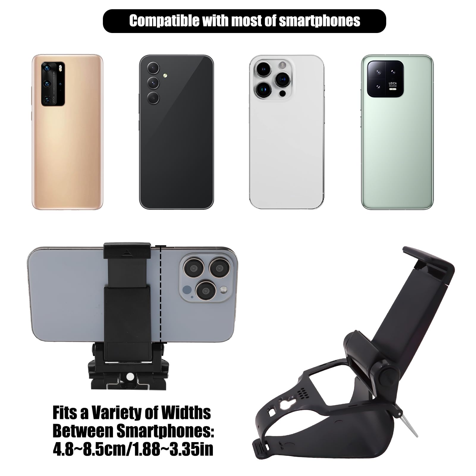 Support Téléphone Portable Manette Pliable, Support Clip pour PlayStation 5 DualSense Controller, Clip Pliable Angle Vue Ajustable, Compatible avec Smartphones- Noir(Manette Non Incluse)
