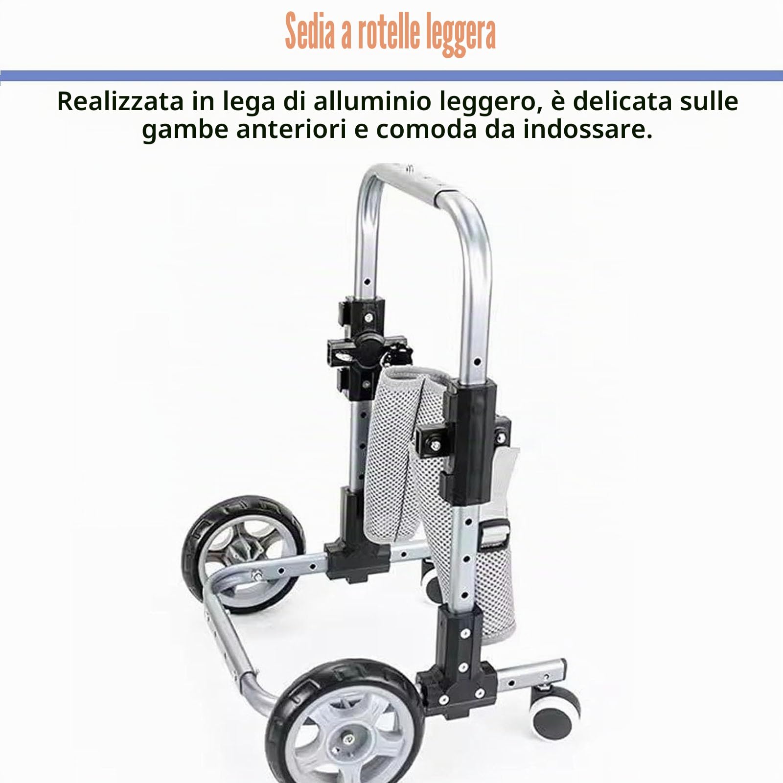 Sedia a rotelle per animali domestici disabili, ausilio per la mobilità a 4 ruote per il supporto delle zampe anteriori, passeggino con assistenza per la deambulazione per una cura migliorata degli