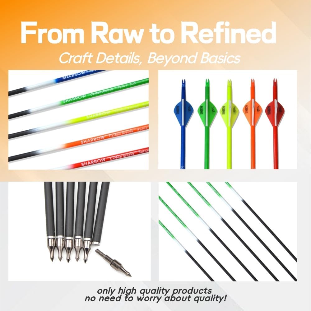 6/12pcs Spine 500 Mixed Carbon Arrow Archery 100Grain Target Point with Rubber Vanes for Compound Recurve Bow Hunting Shooting