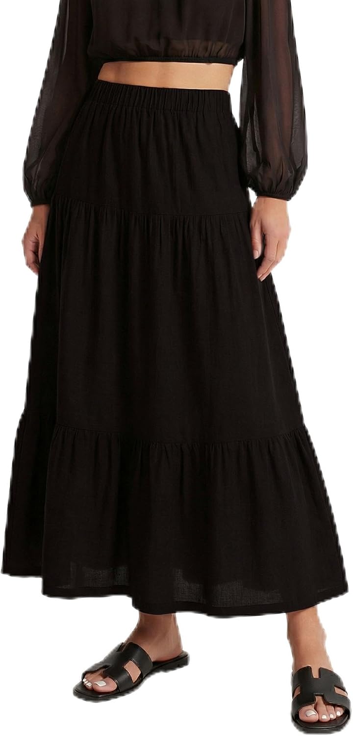 Women’s Linen Blend High Waisted Maxi A-Line Long Skirt with Pockets Breathable Casual All Season