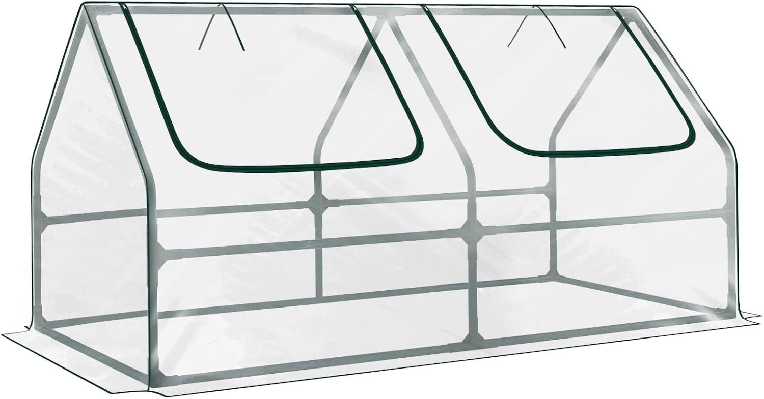 BPS 4x2x2 ft Mini Greenhouse with Transparent PVC Cover UV-Protected Roll-Up Zipper Windows, Ideal for Indoor or Outdoor Use on Raised Garden Beds Transparent 4x2x2 FT