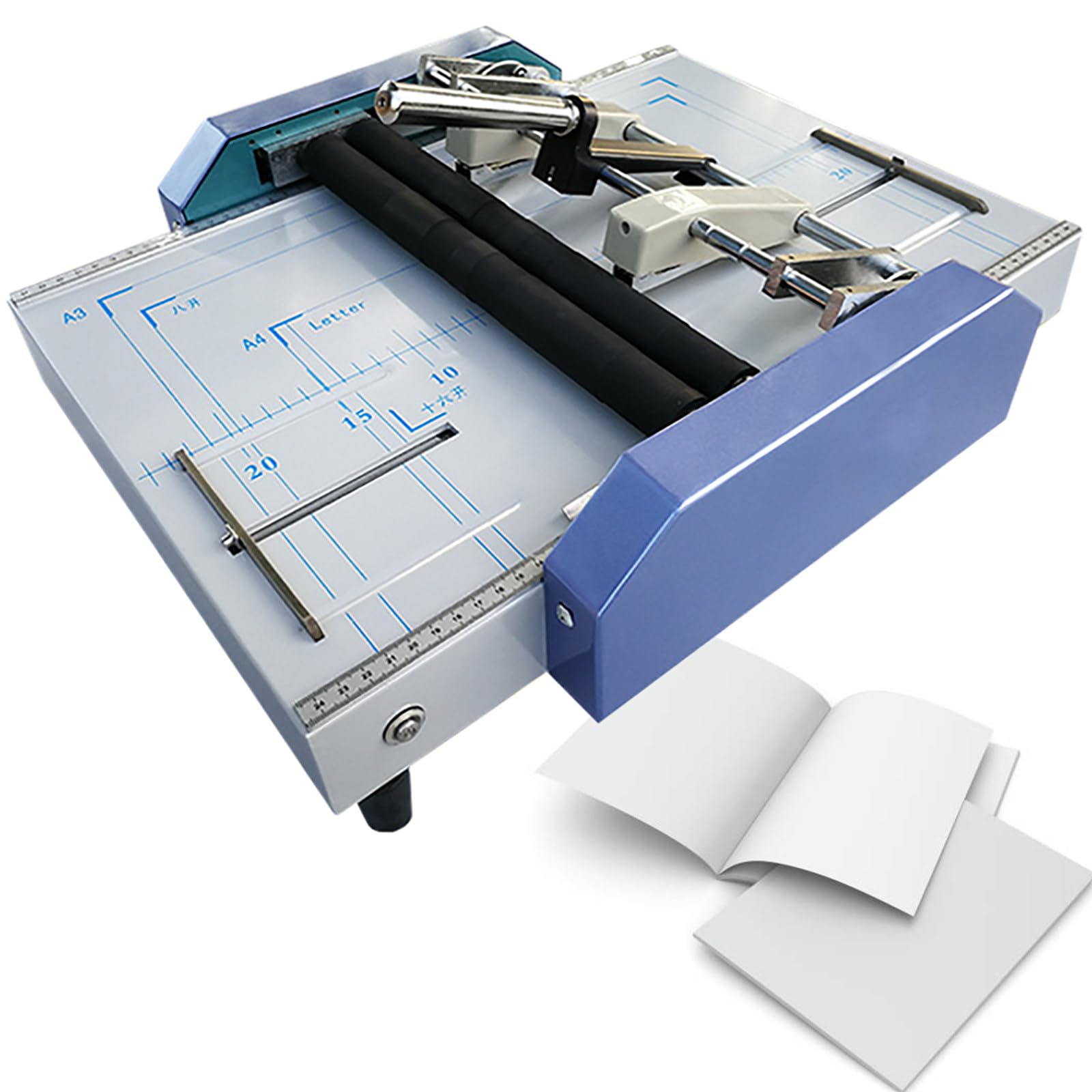 Creatore automatico di libretti con doppie guide regolabili per rilegatura e piegatura della carta