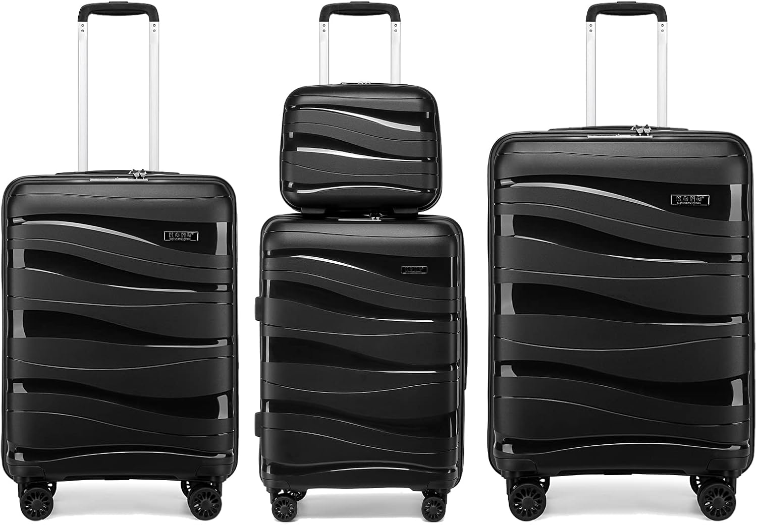 Kono Rigid Travel Suitcase Set 55 cm with 4 Wheels + Foldable Travel Bag for Sports with Make-Up Bag, Black, Suitcase Set Kono Rigid Travel Suitcase Set 55 cm with 4 Wheels + Foldable Travel Bag for Sports with Make-Up Bag, Black, Suitcase Set