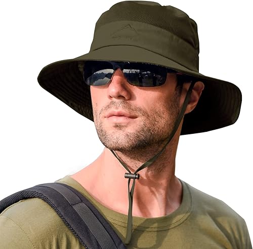 Sombreros de sol para hombres y mujeres, sombrero de pesca UPF 50+ transpirable de ala ancha de verano con protección UV