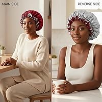 Vista 2 de Gorro de pelo para dormir, gorro de noche con clip ajustable, gorro reversible para el cabello para mujer, gorro de satén de seda