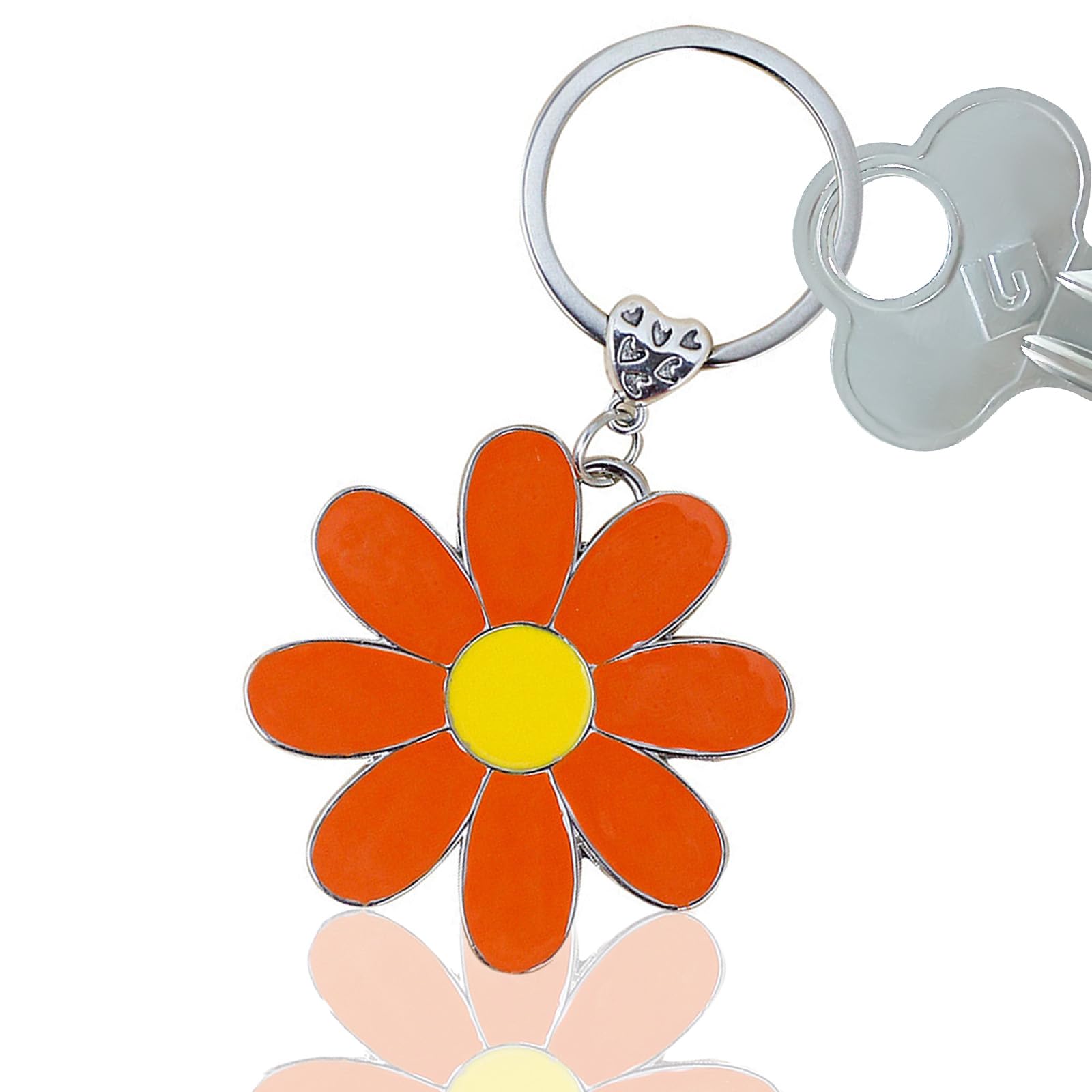 Cute Keyrings for Women, Daisy Flower Keychain, Novelty Sunflower Bag Charms Accessories, Lightweight Floral Key Holder Pendant Gifts for Girls Friends Bestie, Heartfelt Positive Keyring (Orange)