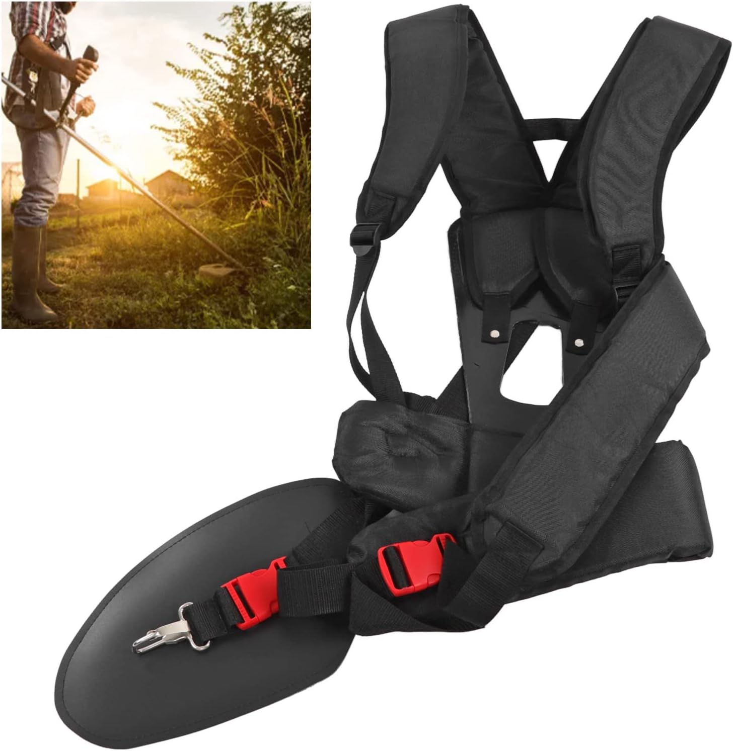 Black Double Shoulder Strap for Weed Trimmer, Trimmer Shoulder Strap, Strimmer Harness Strap for Brush Cutter Trimmer Lawn Mower Parts