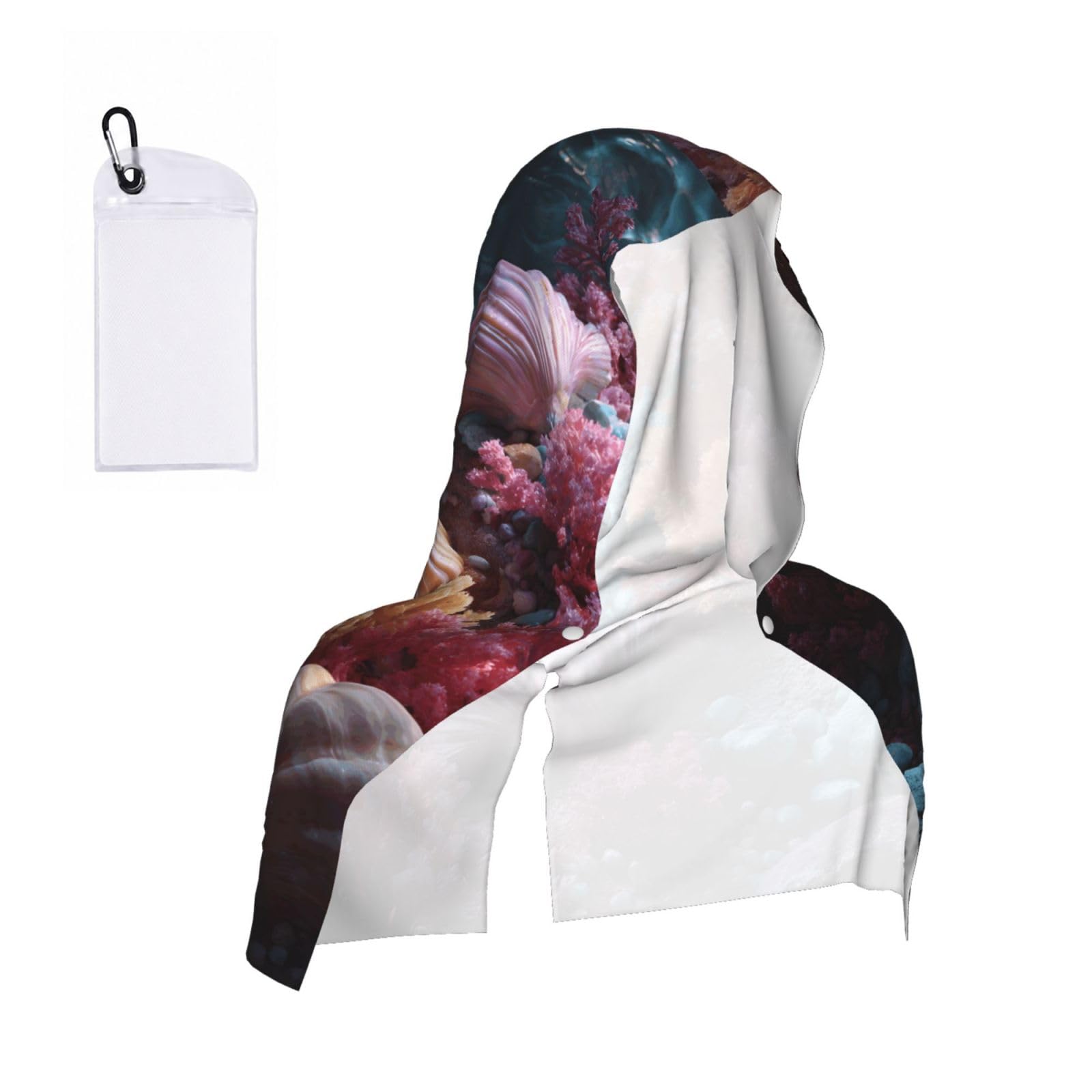 WXWJSHMGC Shells And Corals Print Cooling Hoodie Towel, Cooling Towels For Neck And Face Sun Protection Instant Cool Hoodie(Sport/Camping/Work Out/Hot Weather)
