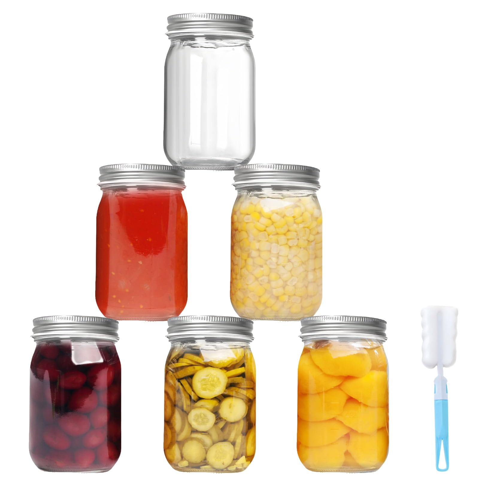 Dyuee Silver Pickling Jar Glass Mouth Mason Overnight Oats Jars 6Pack 500Ml Airtight Preserving Jars With Metal Lids, For Pickling Overnight Oats Dry Food Snacks Candies Storage