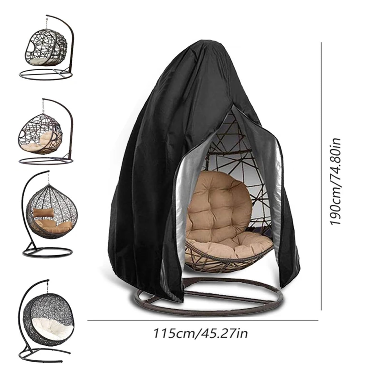 Housse pour Fauteuil « Egg » de Jardin, Housse de Chaise Oeuf Suspendue Noir 115x190cm