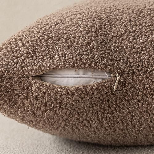 Image of Foindtower Pack of 2, Curly Faux Fur Decorative Throw Pillow Covers Soft Neutral Plush Cushion Case with Zipper Cozy Modern Pillowcase for Home Living Room Couch Bed Sofa 20 x 20 Inch, Chocolate