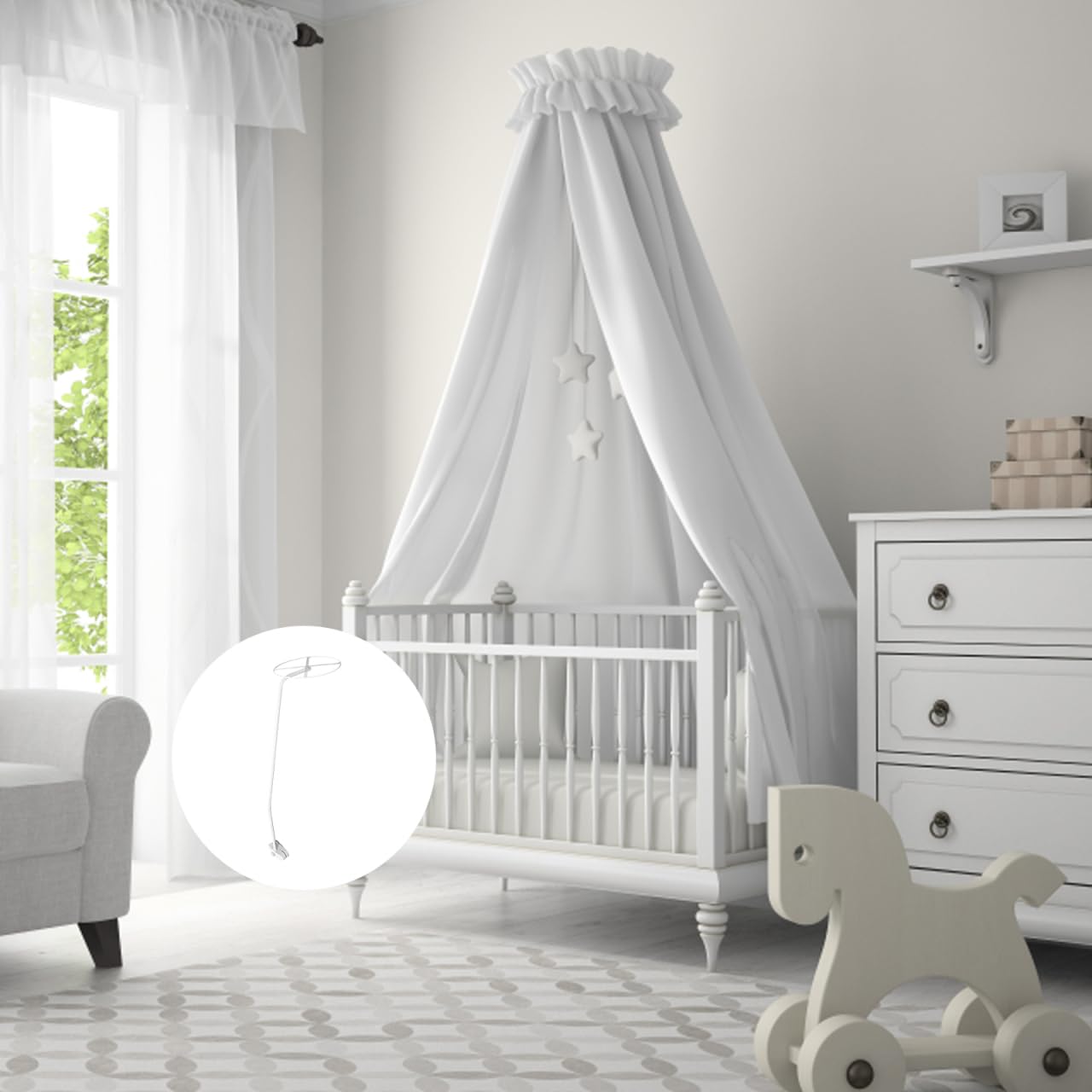 Kisangel Soporte para Mosquitera para Cuna de Acero Resistente Montaje en Red Conveniente, Adecuado para Camas Infantiles y Bebés en Color Blanco