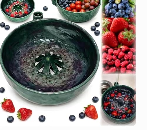 Ceramic Berry Bowl – Manual 360° Berry Washer Colander with Drain Holes, Fruit Washing Bowl for Fruits and Veggies, Swirling Self Spinning Berry Washing Bowl, Kitchen Berry Bowls Ceramic
