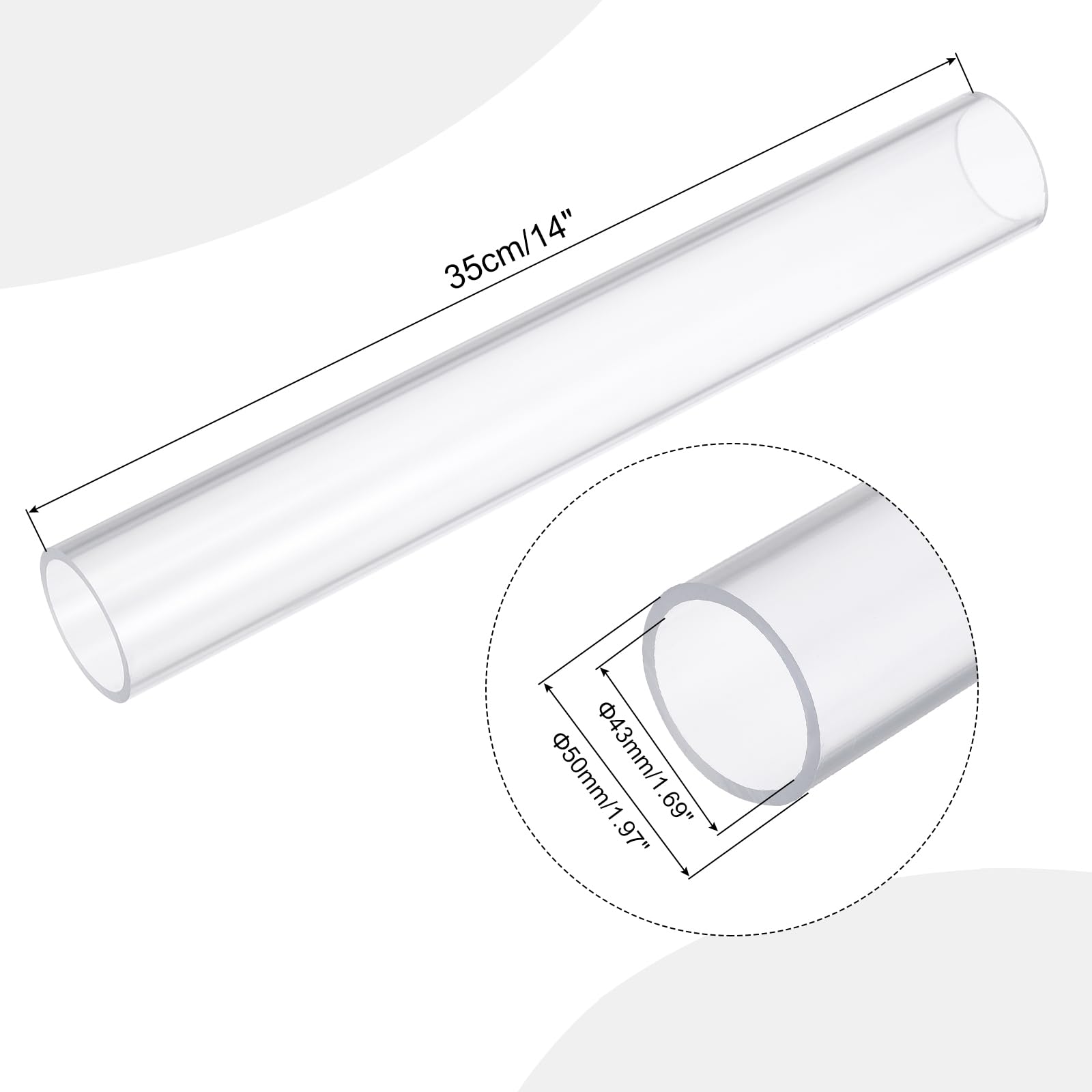 Tubo Rigido PVC Trasparente 43mm ID 50mm OD Alta Resistenza per Acquario Vasca Pesci Serra