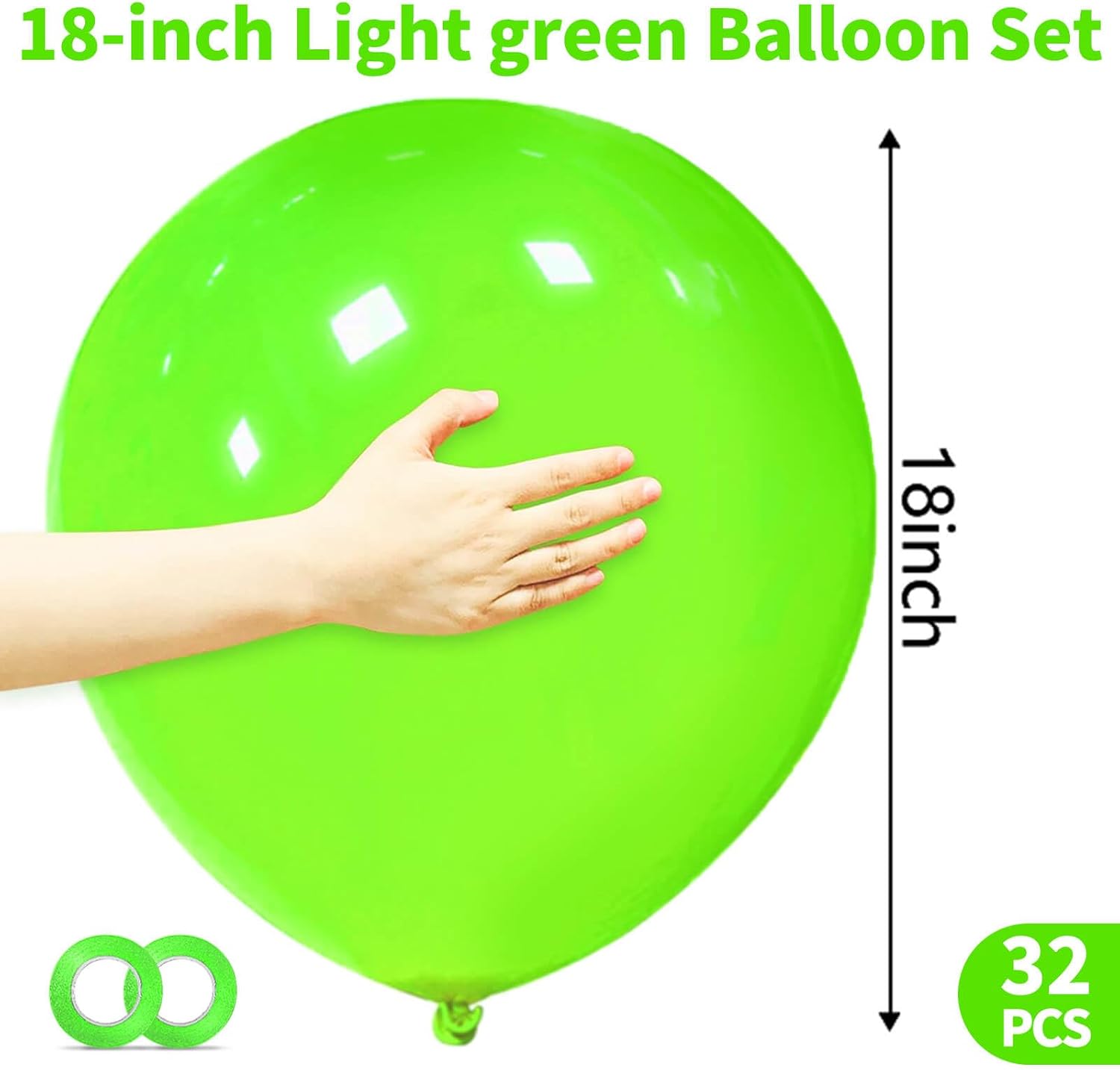 32Pcs Light Green Big Balloons 18 Inch, Green Round Large Latex Party Balloons for Birthday Wedding Decorations. thumbnail