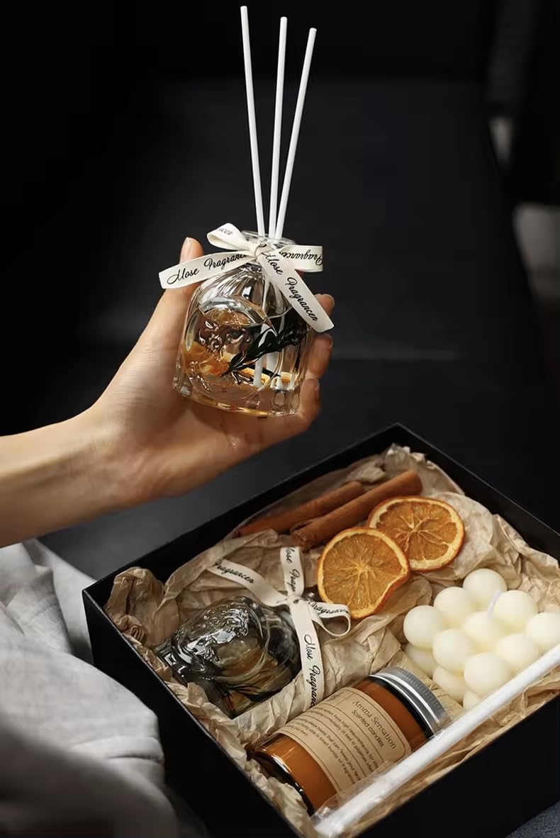 Candles Gift Set. Scented Candle and Aroma Reed Diffuser Set. Aromatherapy. Candle Set for Easter, Housewarming, Birthday, Women and Men. Present for Mom, Dad. Aroma Set. Lavender Candle (Lavender)