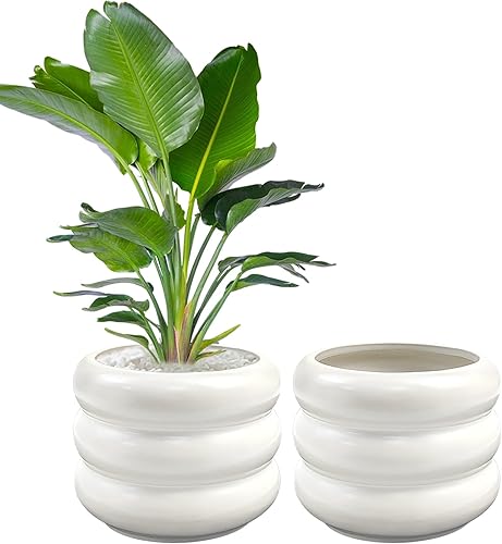 Hlimior Paquete de 2 macetas de cerámica de burbujas escalonadas, macetas modernas de 3.6 pulgadas de alto x 4.8 pulgadas de largo, macetas de