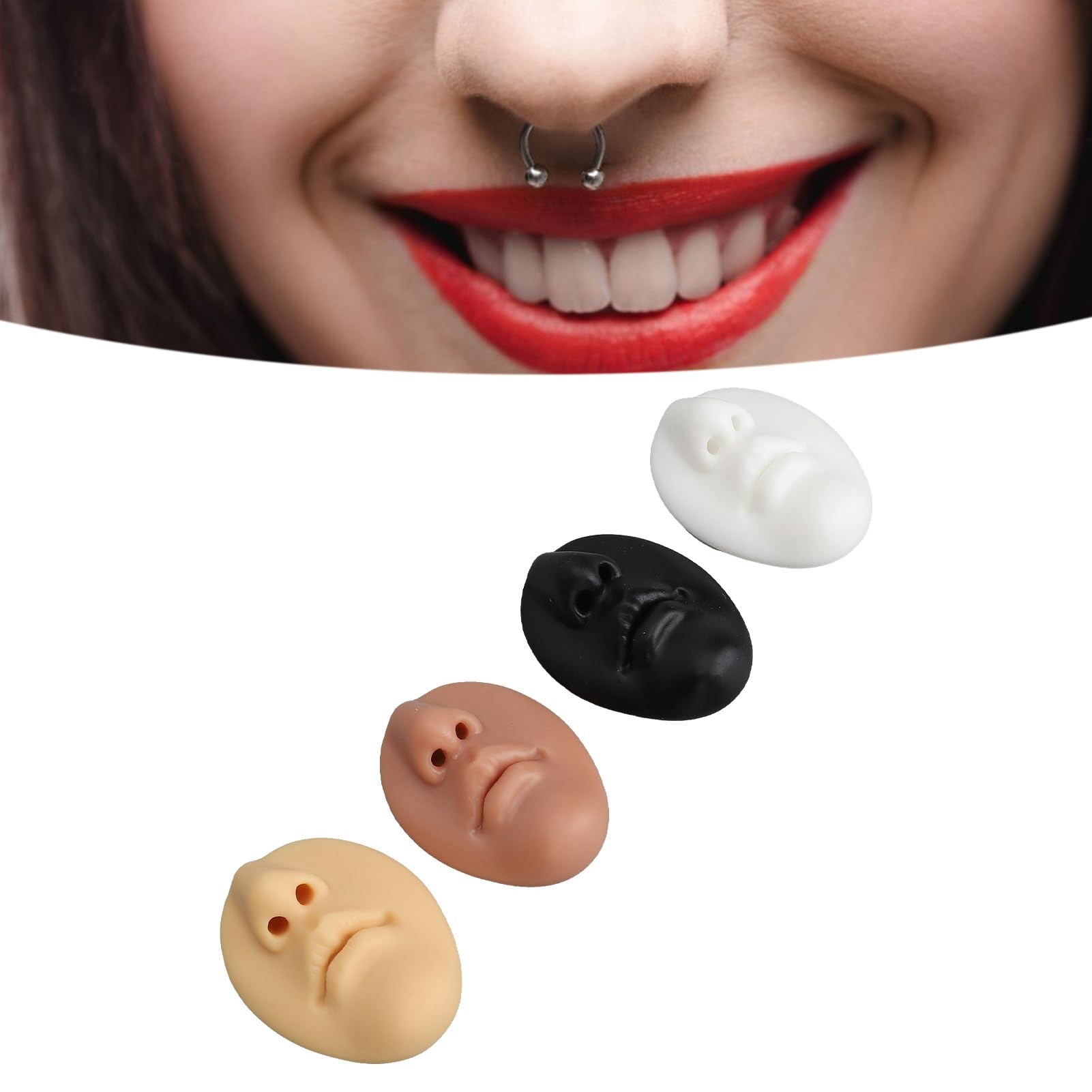 3D silikonowe usta nosa model do piercingu biżuterii wielokrotnego użytku model części ciała z 4 kolorami akrylowy stojak