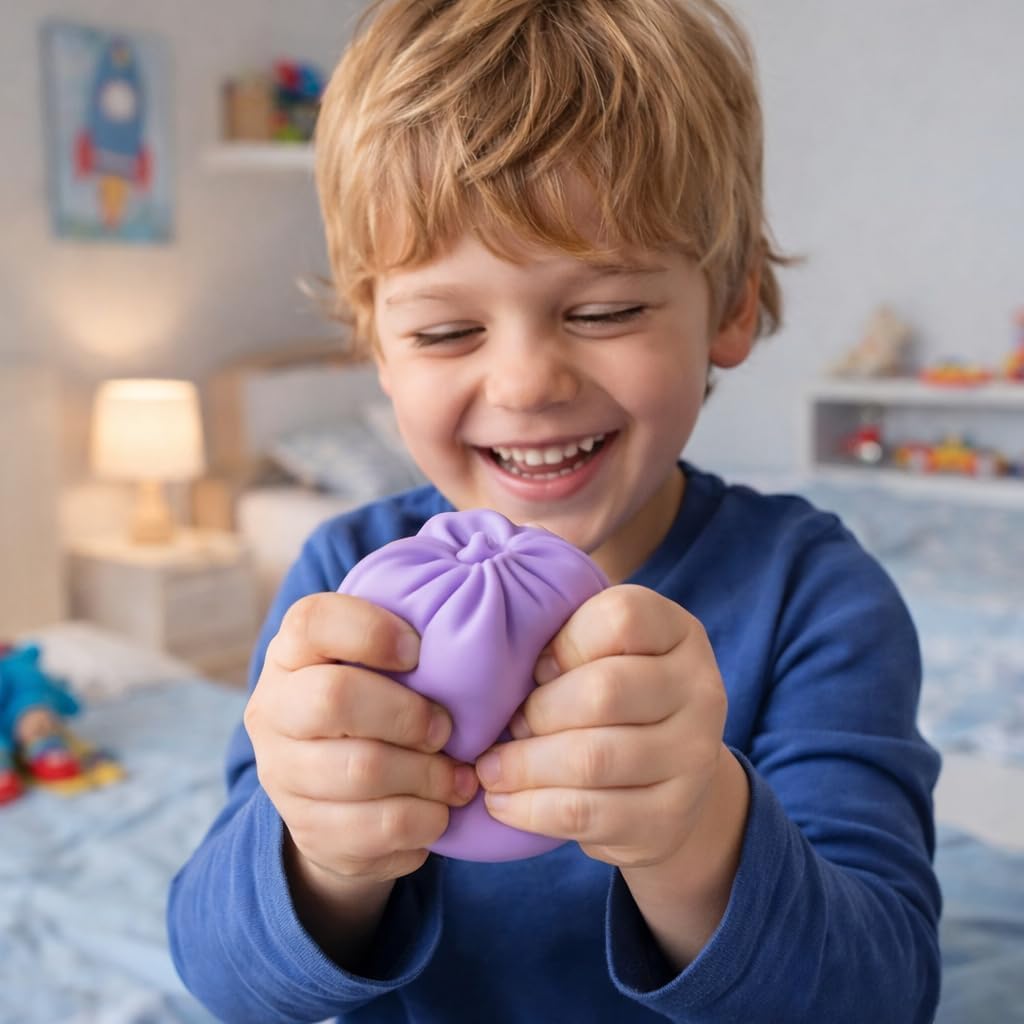 Giant Dumpling Squishy with Smile Face Real Dumpling Squishies Anxiety Relief Squeeze Toy Viral Dumplings Box Fidget Toys Squeeze Stress Balls Easter Basket Stuffers for Kids Adults Teens-Purple