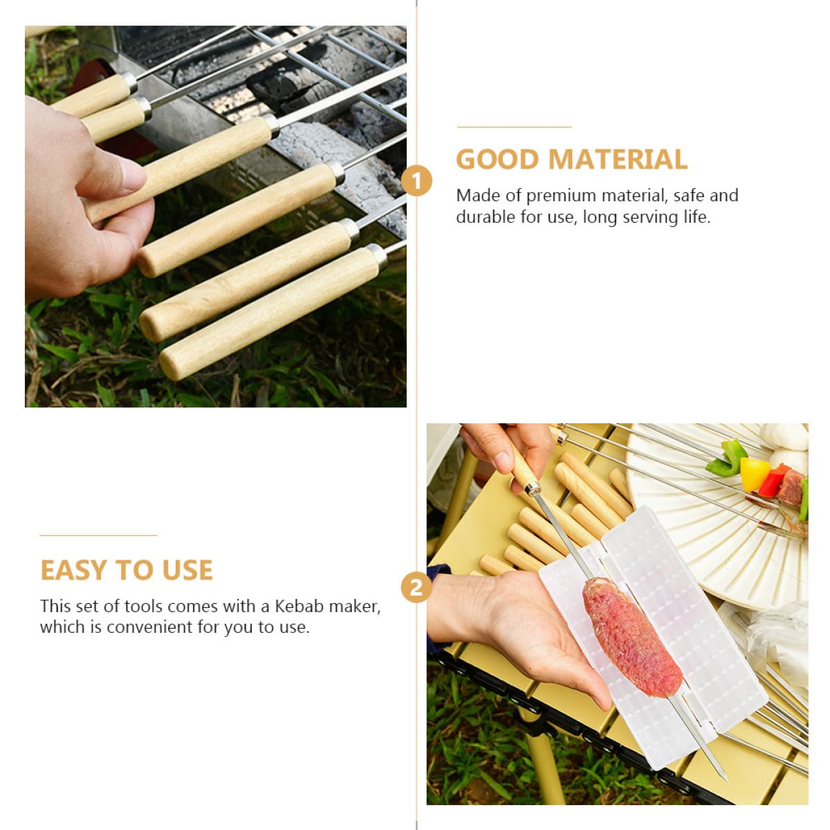 Brochetas de Barbacoa 21 Piezas de Acero Inoxidable Mango de Madera | Juego Completo, Fácil de Transportar y Guardar, para Hogueras y Fiestas Incluye Accesorio Maker