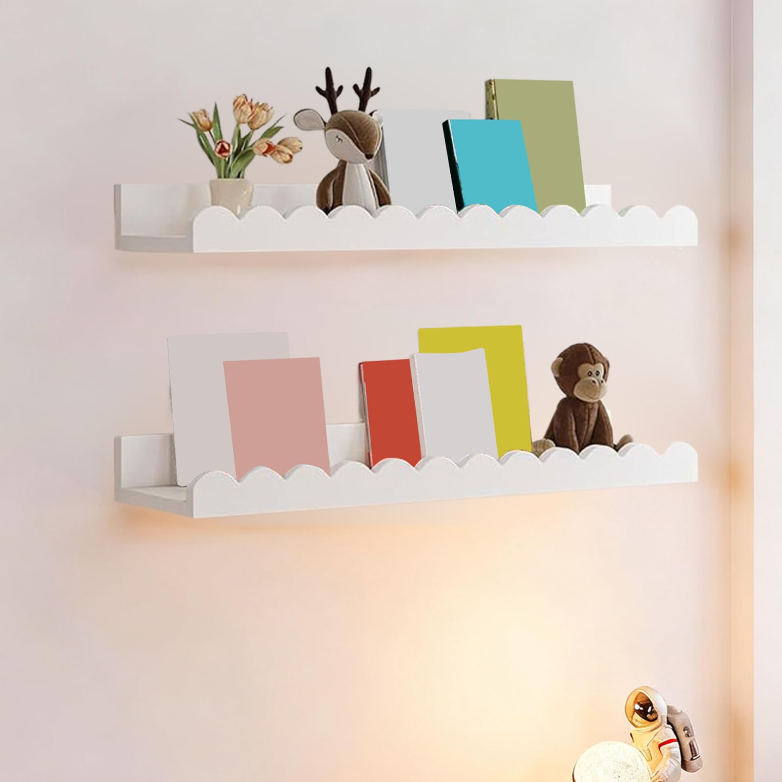 Mensole da parete per libri 2 ripiani Scaffale galleggiante in legno per bambini bagno camera da letto