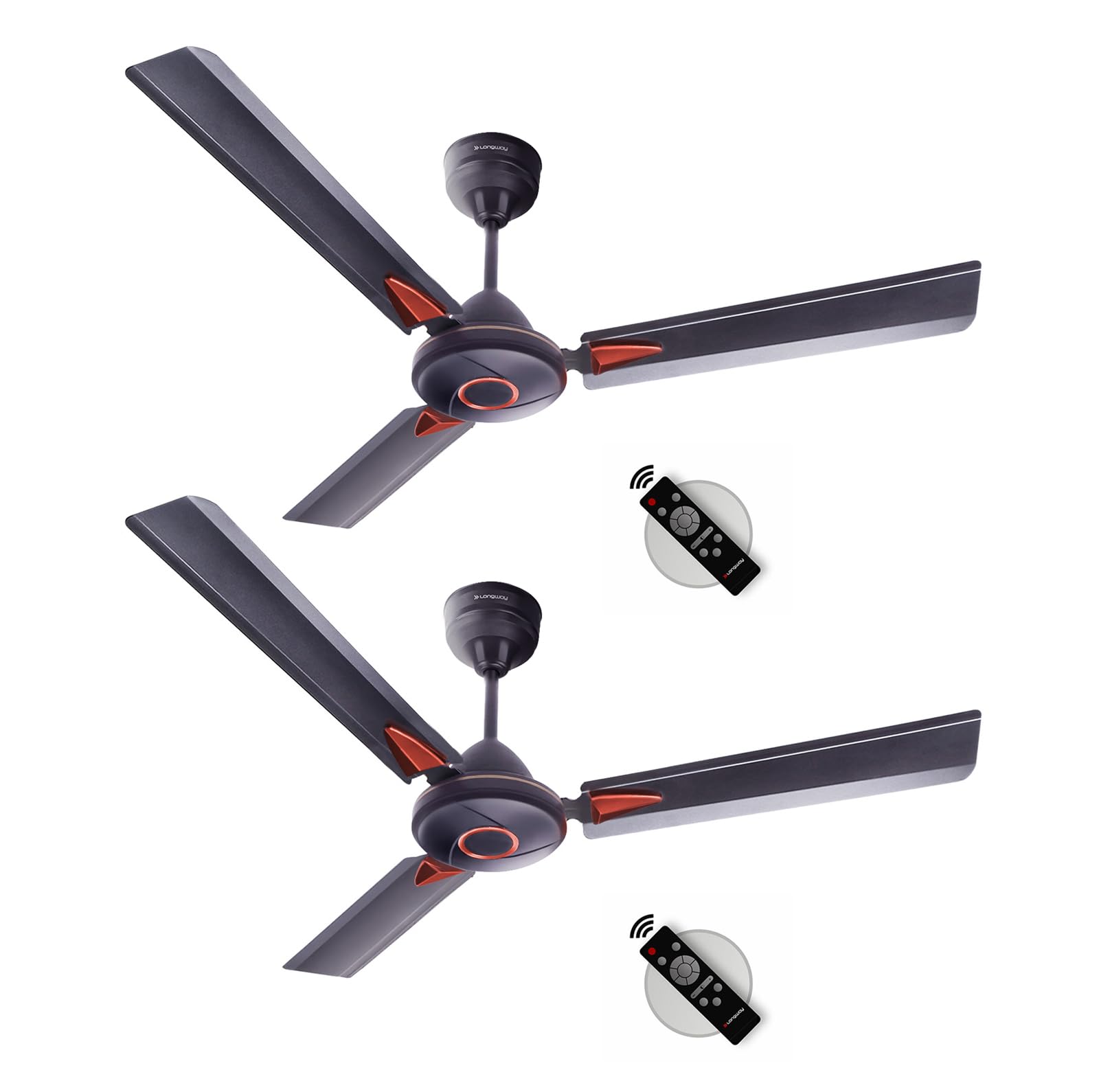 LONGWAY Aero 1200 mm BLDC Ceiling Fan with Remote Control | BEE 5 Star Rated Energy Efficient | Ultra High Speed 3 Blade Anti-Dust Decorative Ceiling Fan (2, Smoked Brown)