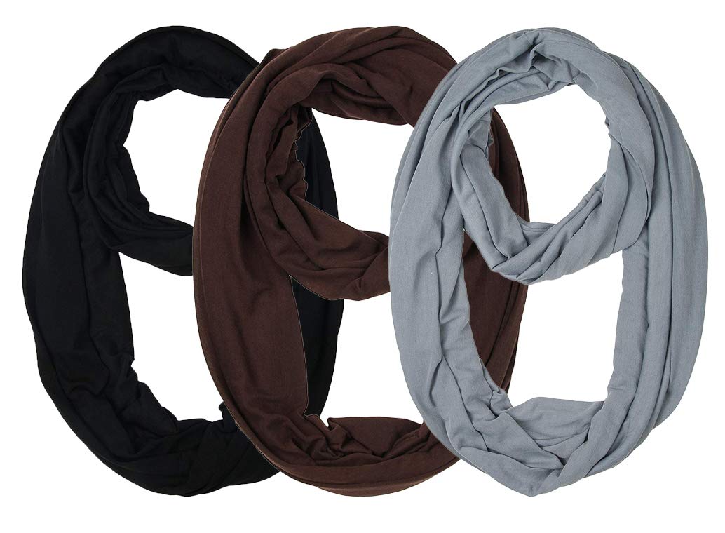 omikka Women's Soft Lightweight Solid Colour Infinity Around Loop Scarf (Pack of 3, Free Size)-picture-5