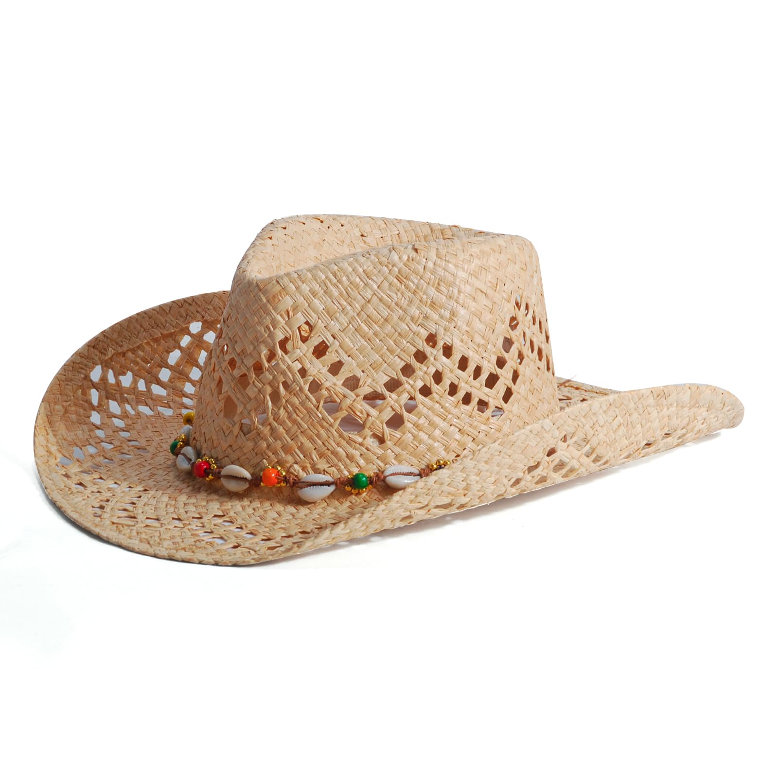 Men's Cowboy Hats Summer Women Beach Cowgirl Hat Raffia Unisex Western Sun Hat