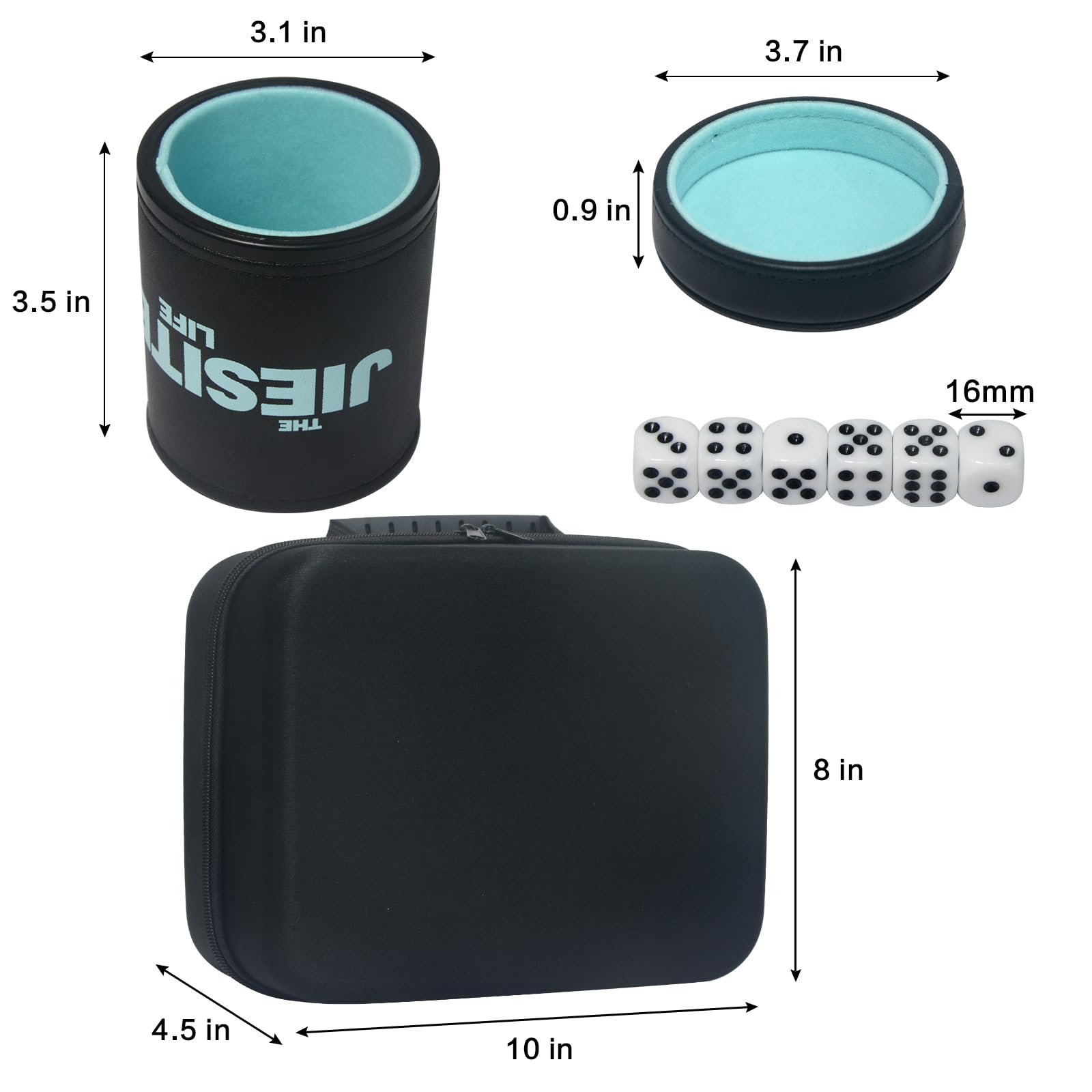 Juego de dados de cuero con forro silencioso y 5 tazas de dados con tapa y 30 dados acrílicos, estuche exclusivo de almacenamiento y transporte para viajes, juego Yahtzee, dados clásicos Farkle (mixto