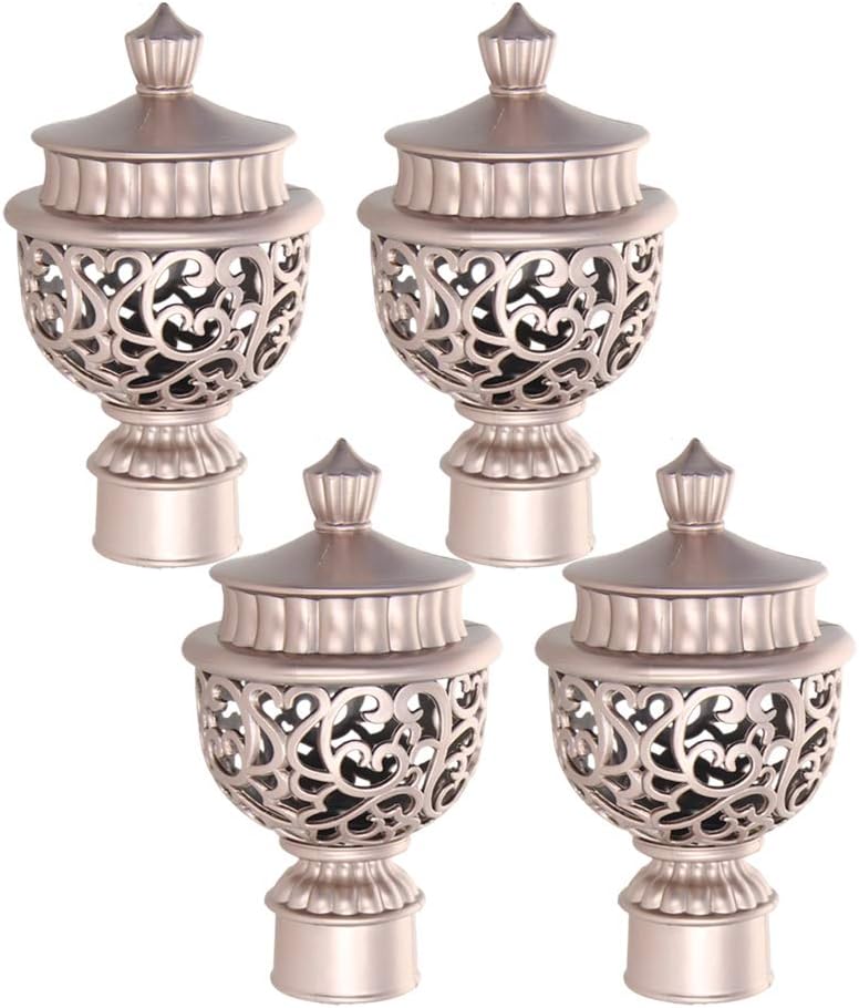 Auniwaig Curtain Rod Cap Finials Retro Hollow Head Curtain Rod Pole End Decorative Caps Plastic Window Rod Ends for 1inch Dia Rod, Rose Gold, 4 Pcs