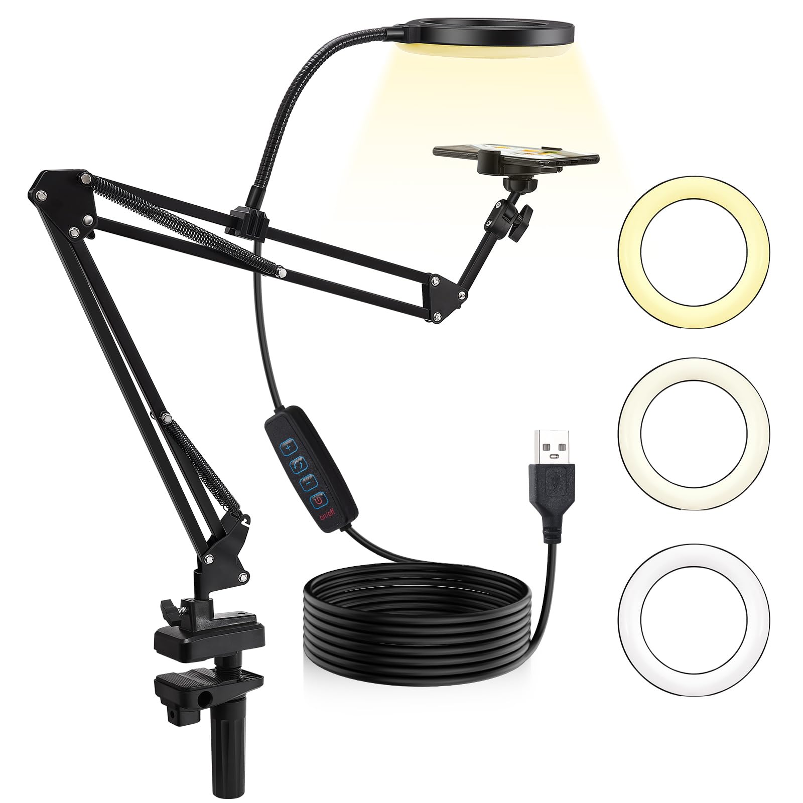 Led Luce Ad Anello Con Supporto Per Telefono,Supporto E Supporto Per Telefono,Scrivania Treppiede Regolabile,Scrivania Con 3 Colori 10 Luminosità Per Selfie (10'' Led Luce Ad Anello)