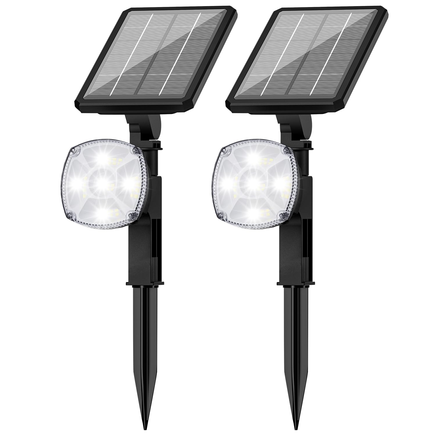 Solar Spot Lights Outdoor Waterproof IP67,Cool White,2 Pack,360°Adjustable Solar Panel,3 Lighting Modes,Solar Prowered Flood Lights,LED Solar Spotlights Focus Lights for Yard/Landscape/Garden/House