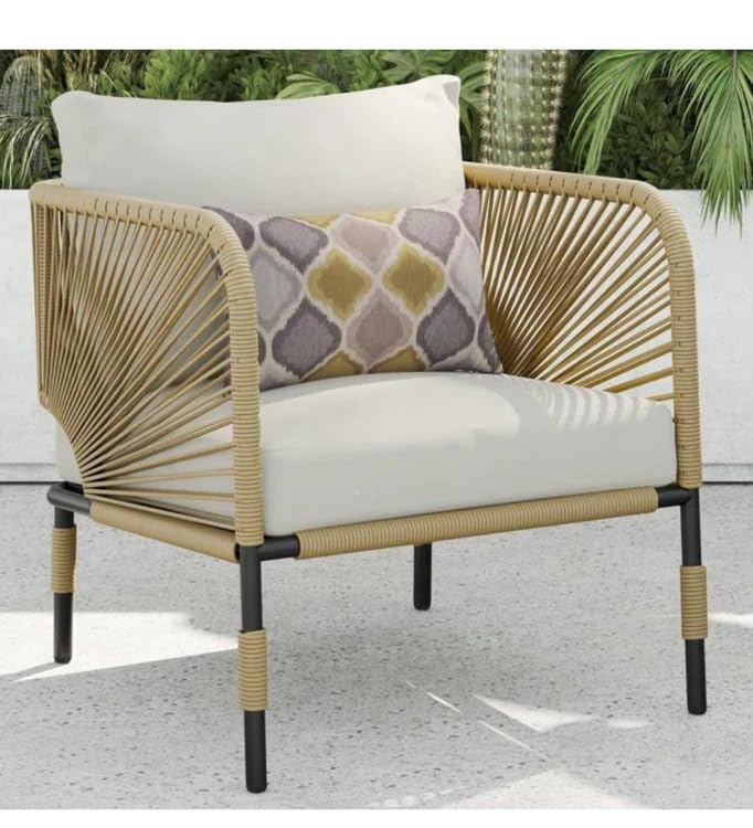 Image of 4-Piece Outdoor Indoor Rope Patio Furniture Set Conversation Garden Waterproof Weaving Rope Bistro Set for Balcony Lawn Garden Terrace (Off White0036)