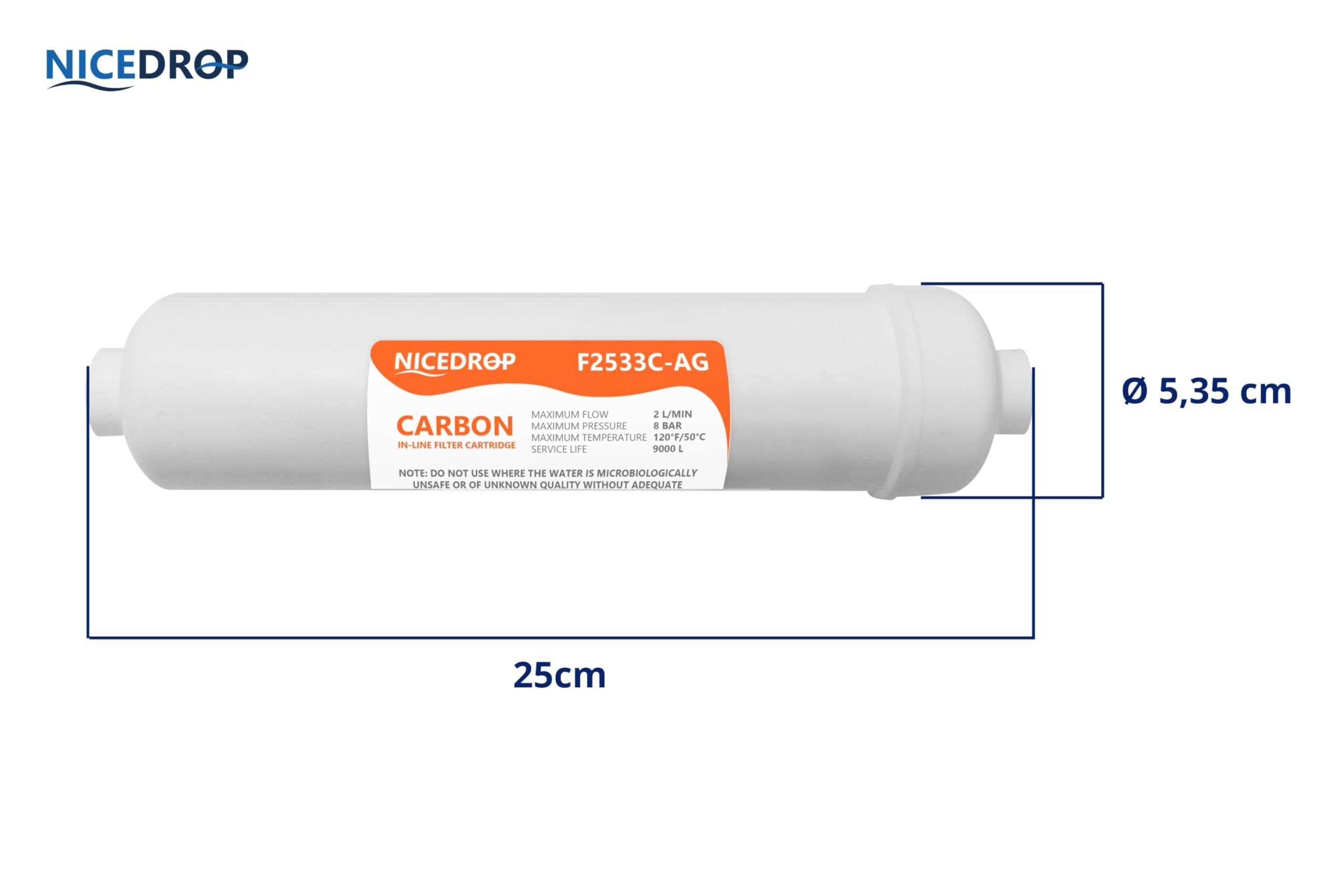 Filtro in Linea Carbone Attivo con Argento, 10 Pollici, Elimina Cloro e Particolato, Batteriostatico, 9000L - Impianti Osmosi (6)