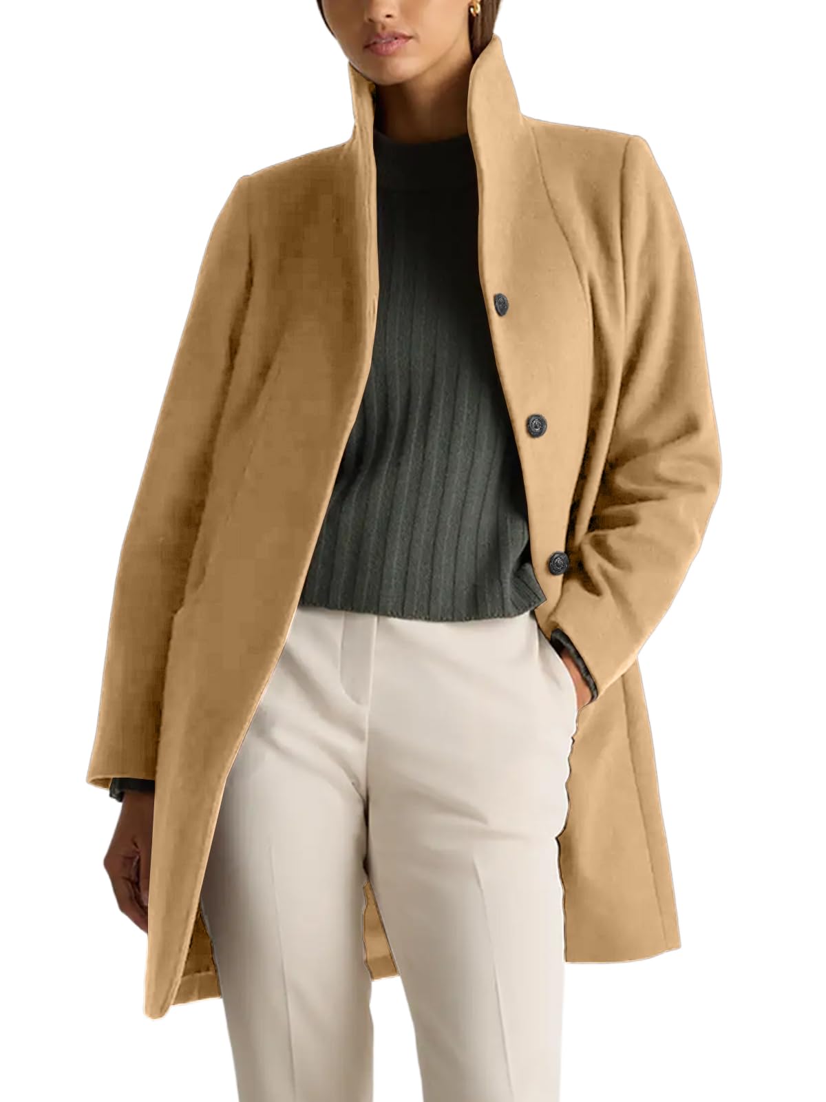 IDEALSANXUN Wool Coats for Women Fall Winter Peacoat Trench Coat Blazer Jackets, Camel, Medium