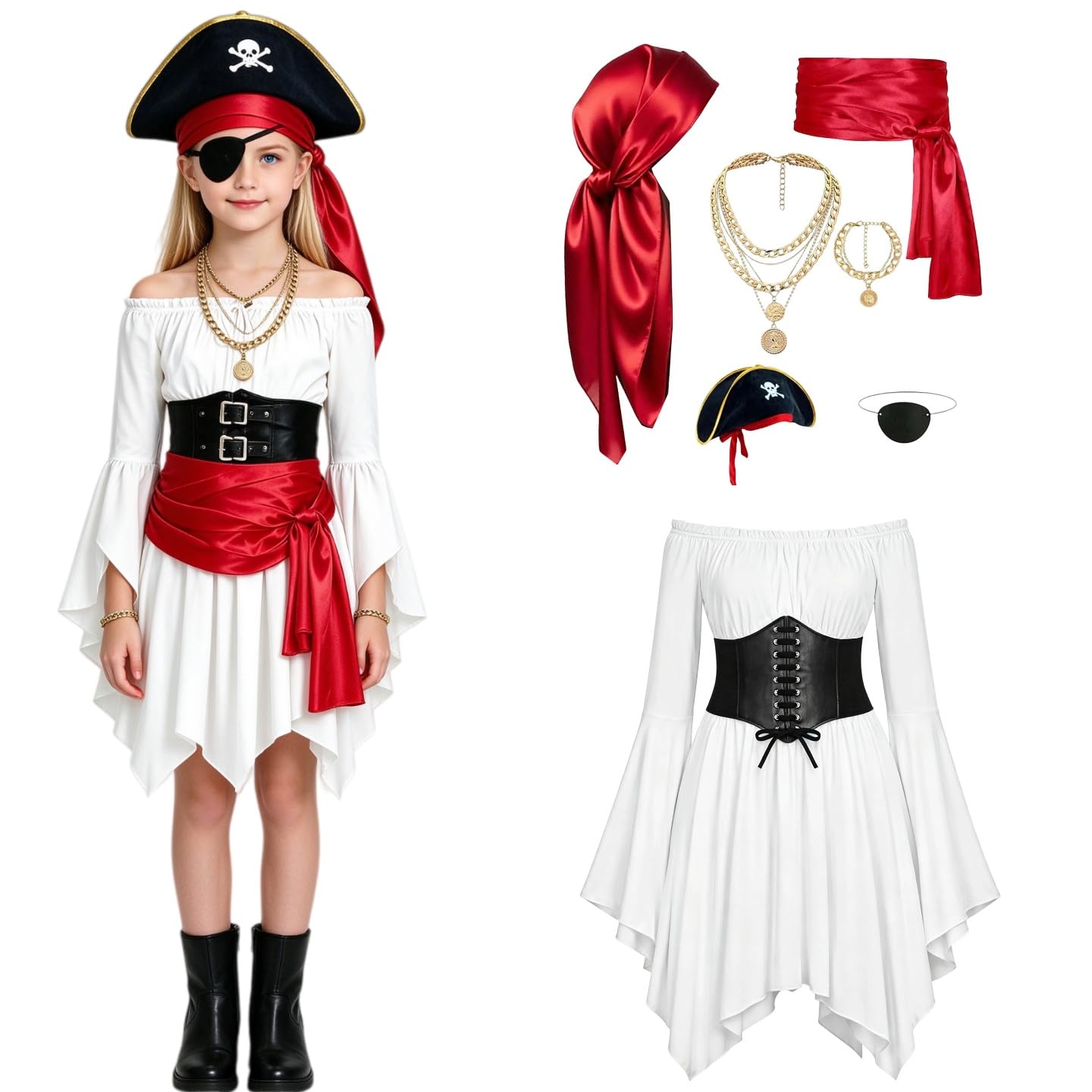 8 Pcs Girls Pirate Costume Kids Halloween Costumes For Halloween Dress Up