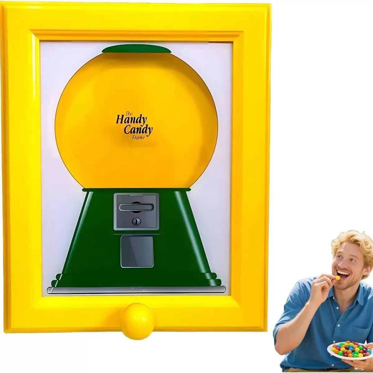 DJKKiTTQ Handy Candy Frame,Candy Dispenser Wall Mounted Picture Frame, for candy, nuts, dog and cat treats. Hang it on the wall or place it on a table. Makes a perfect birthday for kid (Yellow)