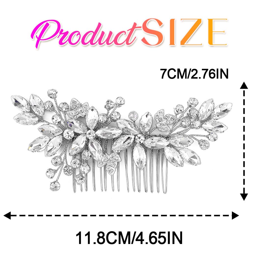 GORAIS Pettine per capelli da sposa con strass, accessorio per capelli da sposa, fermaglio per capelli da sposa e donna (argento)