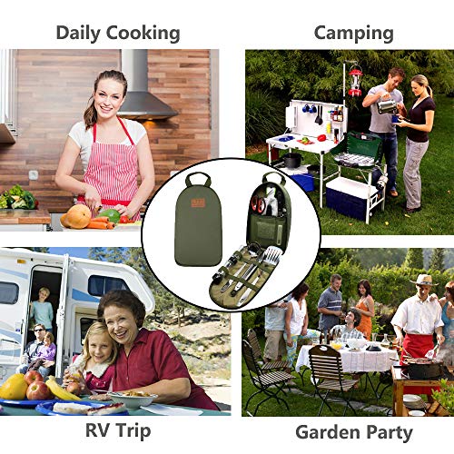 Camp Kitchen Utensil Organizer Travel Set Portable Bbq Camping Cookware Stainless Steel Utensils Travel Kit Outdoor Equipment Cutting Board Tongs Scissors Knife Ladle Spatula #TOP2