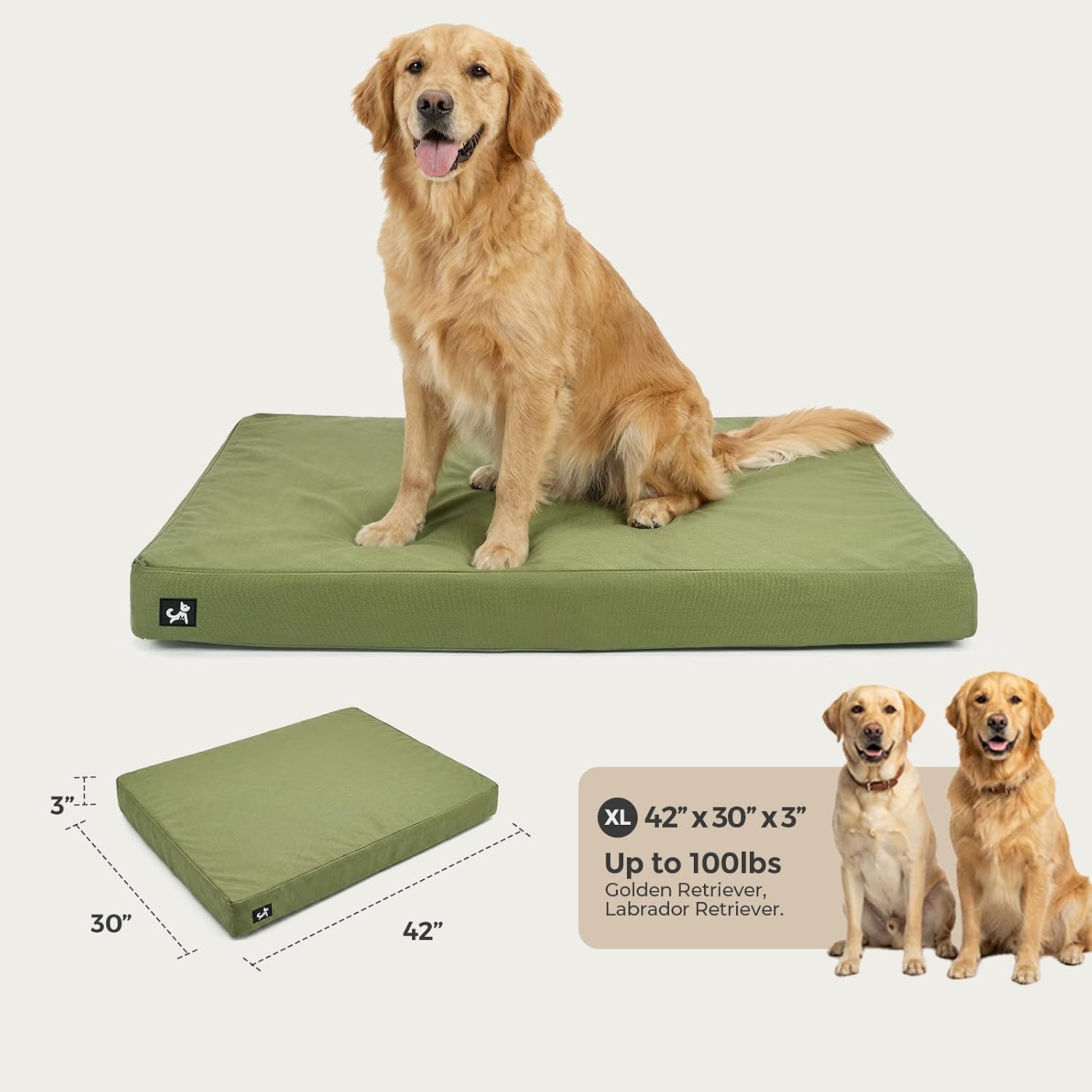 Sytopia 42 Inch Indestructible Dog Beds for Large Dogs, XL Canvas Outdoor Chew Proof Dog Bed, Waterproof & Washable Orthopedic Crate Bed with Non-Slip Bottom, Green