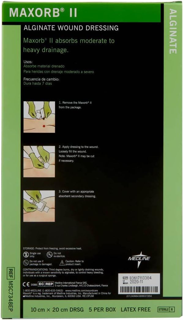 Maxorb II Alginate Dressings, 4" x 8" (Pack of 5)