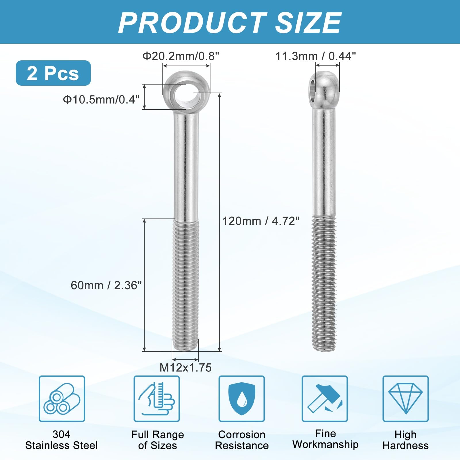 PATIKIL 2 Pcs M12x120mm Shoulder Swing Lifting Eye Bolt - Image 2