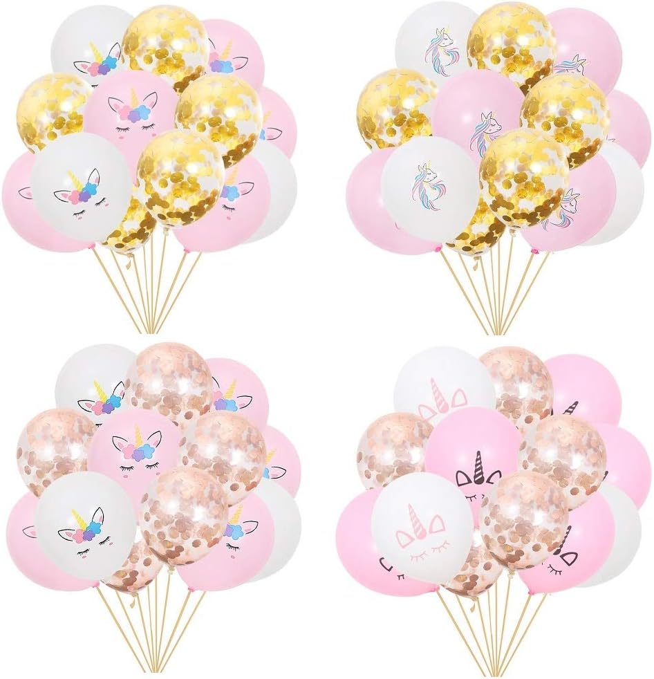 60Pcs Unicorn Birthday Balloons Party Decorations 12 inches White,Pink,Confetti Gold and Rose Gold Latex Balloons for Party Supplies Favor