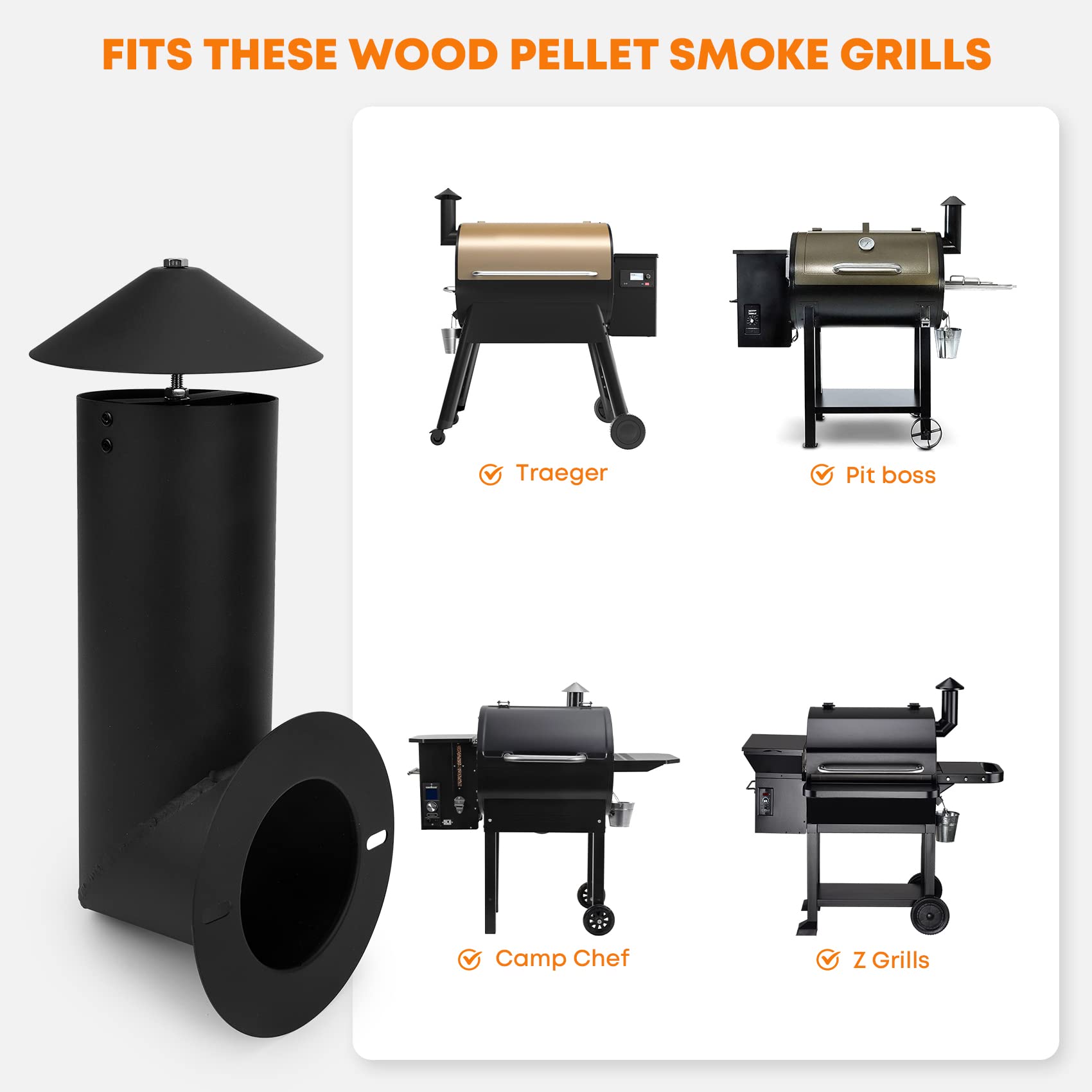 Stanbroil Pellet Grill Smoke Stack Compatible with Pit Boss, Traeger, Camp Chef and Other Pellet Smokers, Black