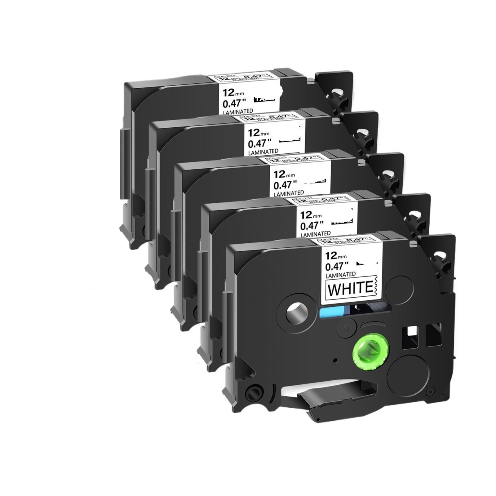 5 unidades de casete laminado cinta etiquetas for rotuladoras selectas 6 mm, 9 y 12(5PK-Black on White,9mm)
