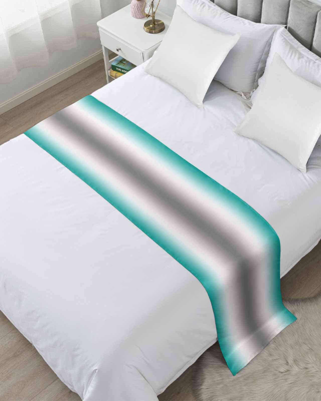 Yukro Gradient Bed Runner Scarf, Abstract Water Duck Green Gray Gradient Ombre Twin Bed Scarf Runner, No Fading Decorative Bedding Scarf for Bedroom Hotels Homes and Guestrooms