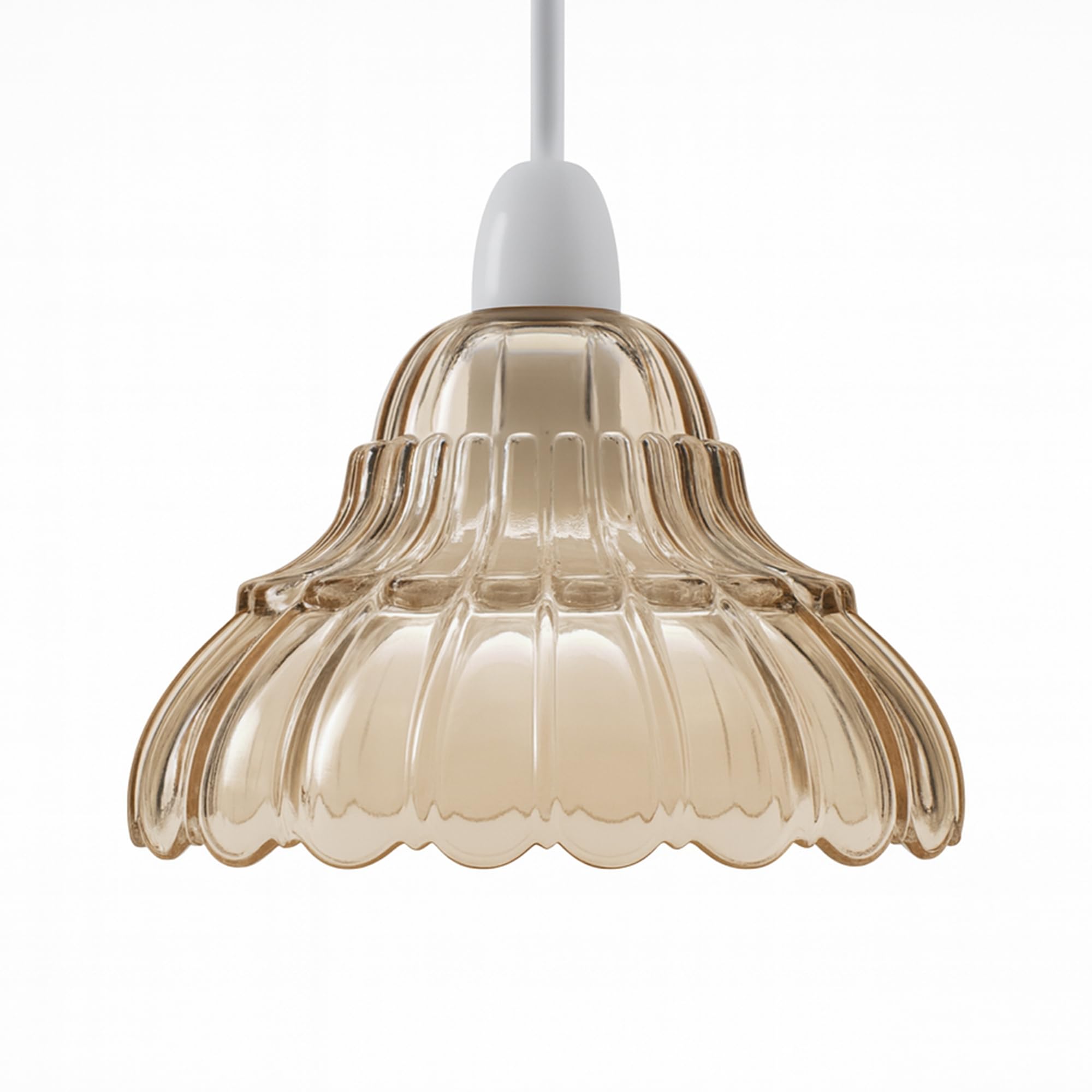 Amber Glass Lamp Shade 17cm Vintage Ribbed Ceiling Light Shade E14 Easy Fit Pendant Lampshade Retro Scalloped Replacement for Bedroom Living Room Kitchen (Style 1) — image 1