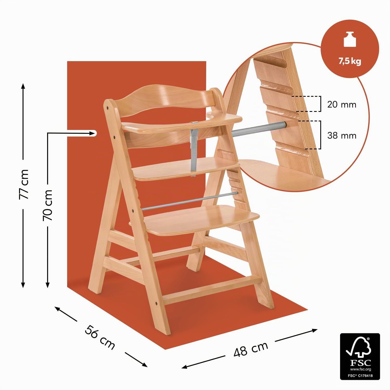 hauck Alpha Start N Grow Set Trona de Bebé de Madera, Natural Dark Grey | Desde el nacimiento hasta 90 kg, incluye hamaca 3 en 1 con funda de muselina, reductor, cojín y bandeja