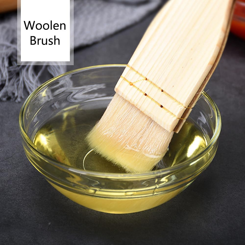 6PCS Wooden Handle Pastry Brushes Flat Brush Set for Watercolor Painting and Butter Oil Baking Kitchen Cooking Brushes 3 Sizes/465