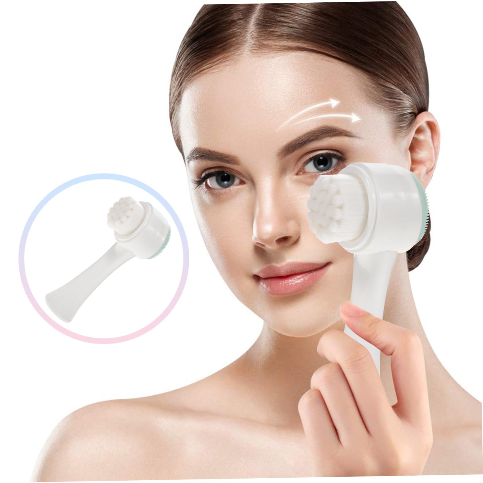 HAKIDZEL 1pc Double Sided Facial Brush Multifunctional Face Cleaning Brush for Blackhead and Pore Cleansing Comfortable Material Unique Design for Effortless Skin Care Random Color